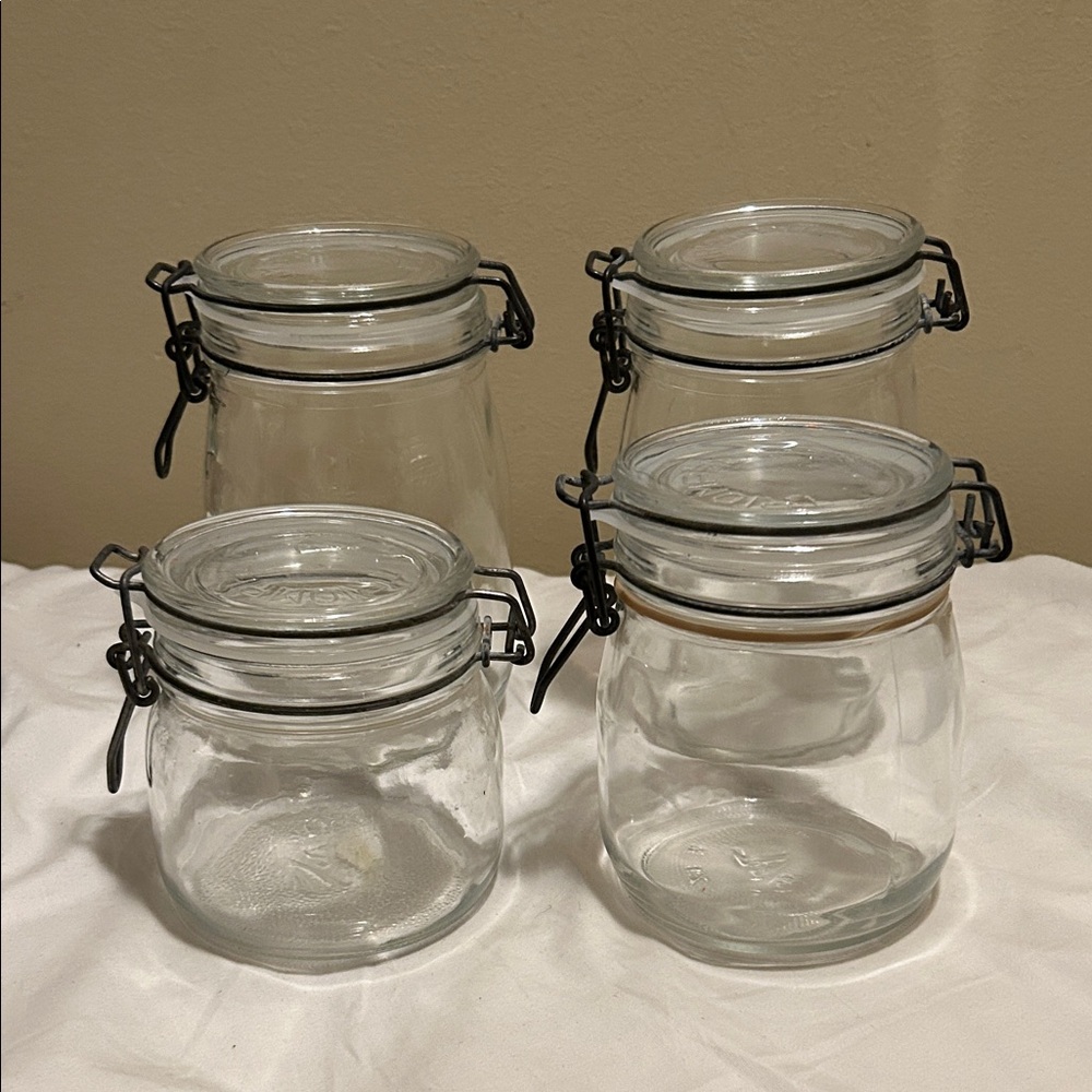 Set of 4 Clear Glass Jars with Metal Clasp